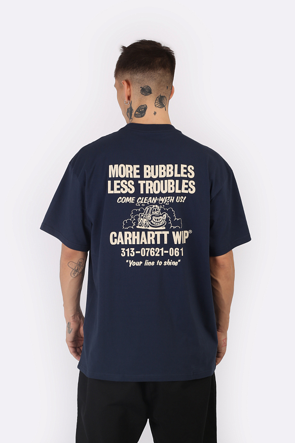 Мужская футболка Carhartt WIP S/S Less Troubles T-Shirt (I033187-blue/wax) - фото 4 картинки