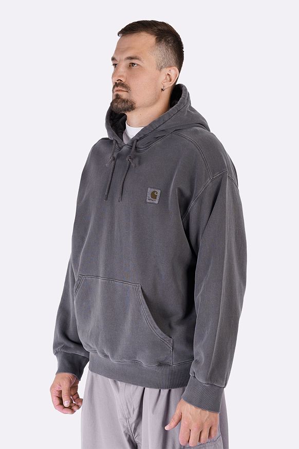 Мужская толстовка Carhartt WIP Hooded Nelson Sweat (I029963-graphite garm dyd) - фото 3 картинки