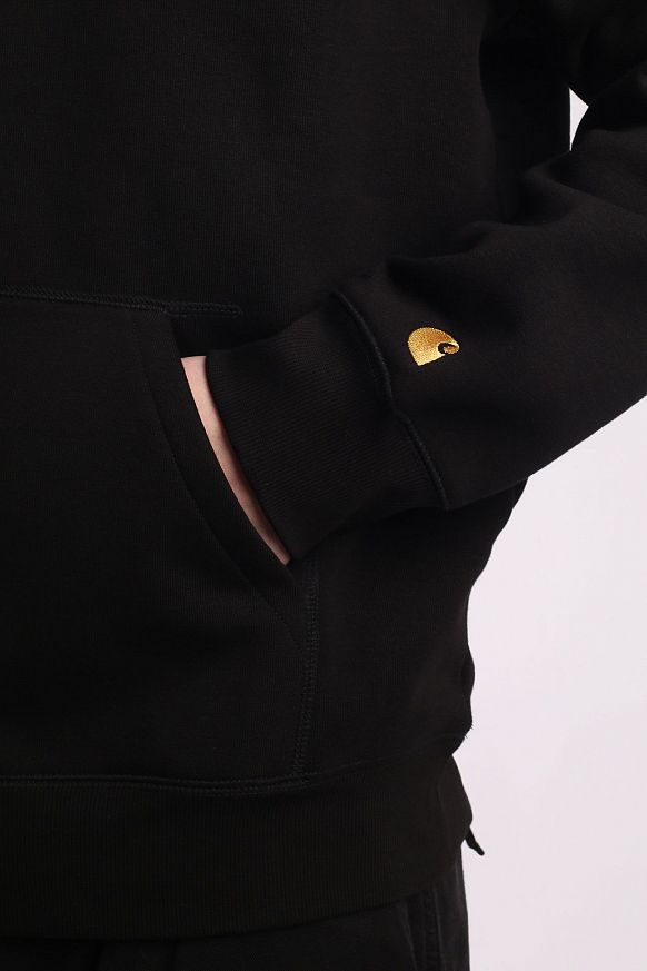 Мужская толстовка Carhartt WIP Hooded Chase Sweat (I026384-black/gold) - фото 5 картинки