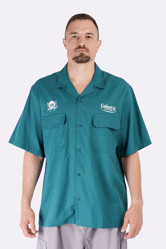 Мужская рубашка Carhartt WIP S/S Deli Shirt (I034738-rainforest/white) - фото 3 картинки