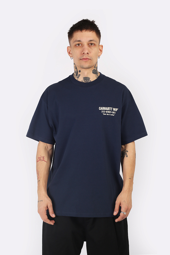 Мужская футболка Carhartt WIP S/S Less Troubles T-Shirt (I033187-blue/wax) - фото 2 картинки