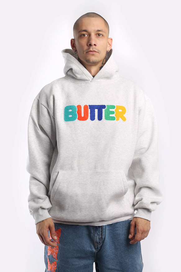 Мужская толстовка Butter Goods Rounded Chenille Applique Pullover Hood (Rounded chenille-ash grey) - фото 2 картинки