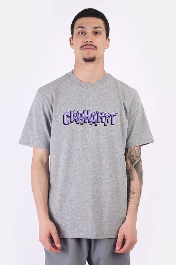 Мужская футболка Carhartt WIP S/S Shattered Script T-Shirt (I029604-grey heather) - фото 3 картинки