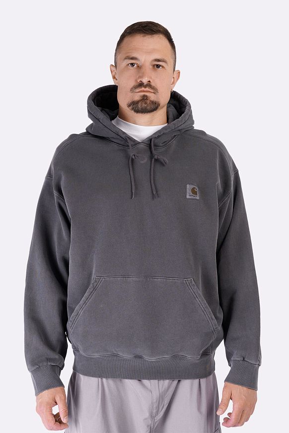 Мужская толстовка Carhartt WIP Hooded Nelson Sweat (I029963-graphite garm dyd) - фото 2 картинки