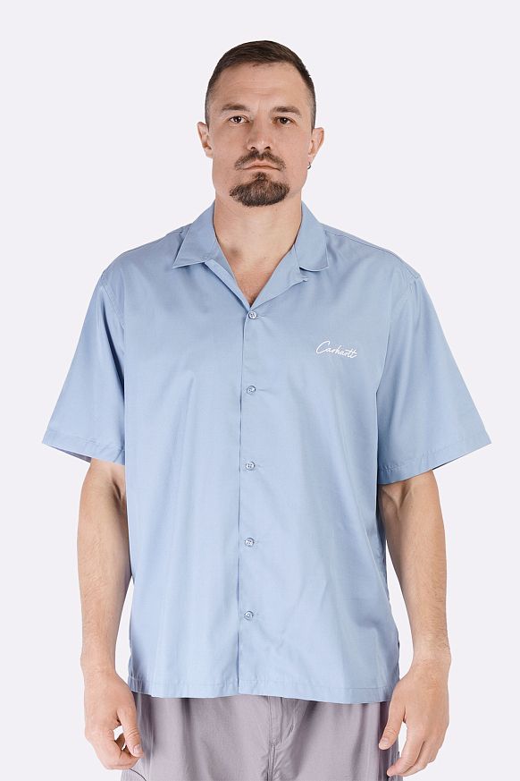 Мужская рубашка Carhartt WIP S/S Delray Shirt (I031465-blue/wht frosted) - фото 3 картинки