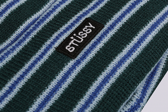 Шапка Stussy Striped FA18 Cuff Beanie (132897-green) - фото 2 картинки