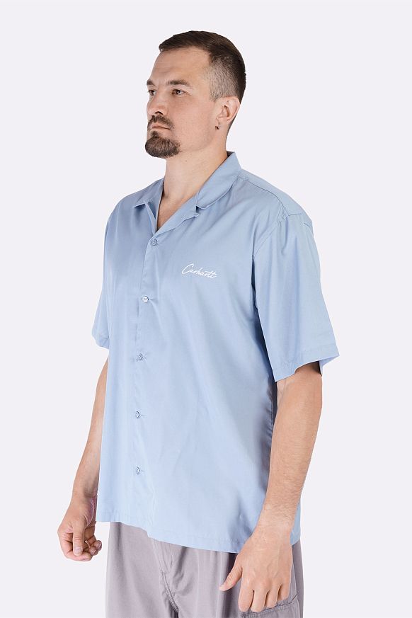 Мужская рубашка Carhartt WIP S/S Delray Shirt (I031465-blue/wht frosted) - фото 4 картинки