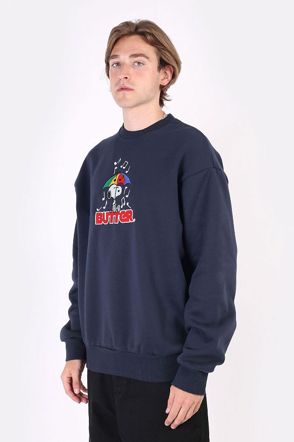 Мужская толстовка Butter Goods x Peanuts Umbrella Embroidered Crewneck Sweatshirt (Umbrella Crewneck Navy) - фото 3 картинки