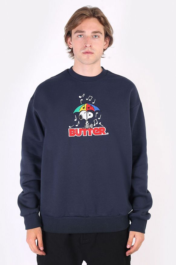 Мужская толстовка Butter Goods x Peanuts Umbrella Embroidered Crewneck Sweatshirt (Umbrella Crewneck Navy)