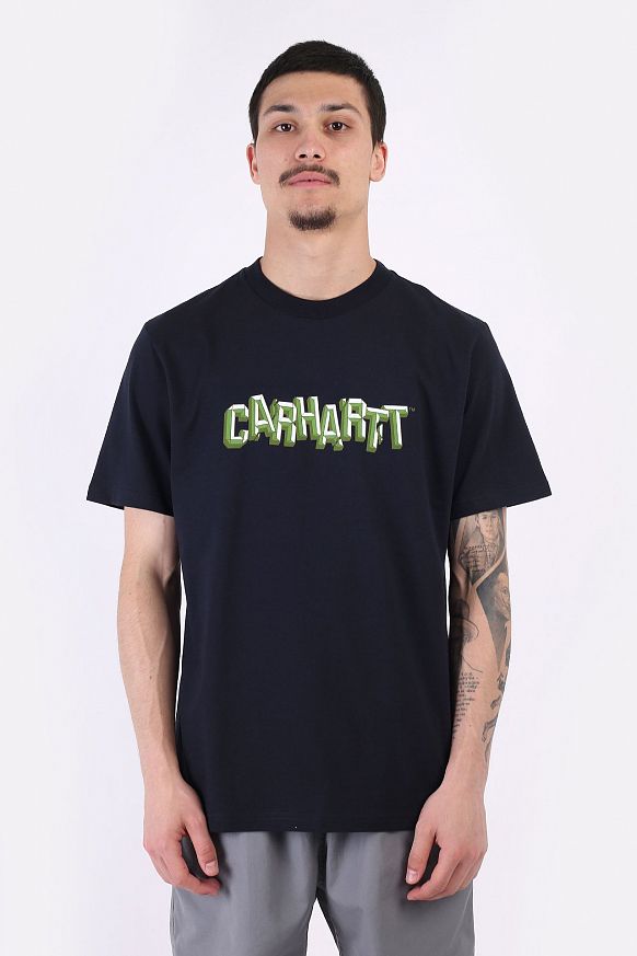 Мужская футболка Carhartt WIP S/S Shattered Script T-Shirt (I029604-dark navy) - фото 3 картинки