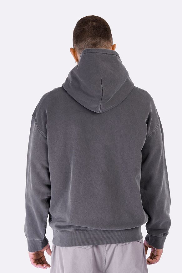 Мужская толстовка Carhartt WIP Hooded Nelson Sweat (I029963-graphite garm dyd) - фото 4 картинки