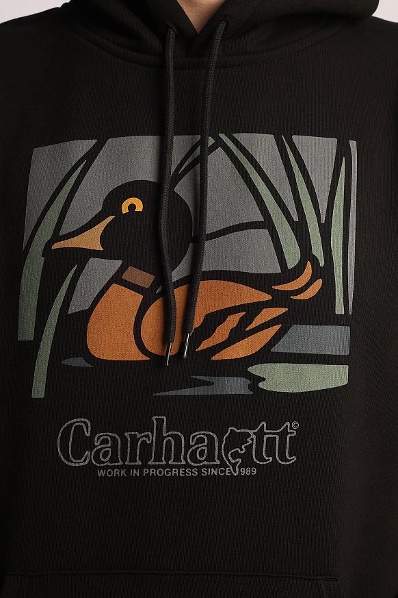Мужская толстовка Carhartt WIP Hooded Duck Pond Sweat (I031019-black) - фото 2 картинки