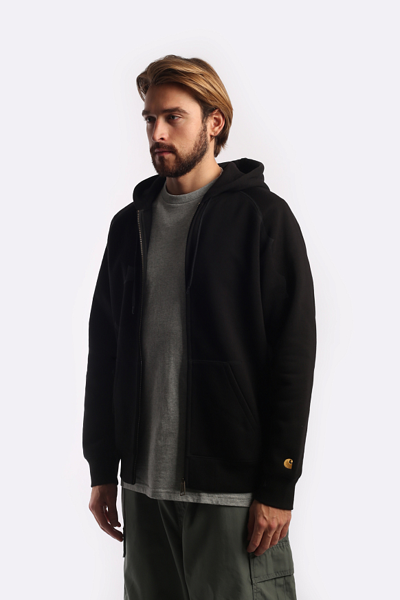 Мужская толстовка Carhartt WIP Hooded Chase Jacket (I026385-black/gold) - фото 3 картинки