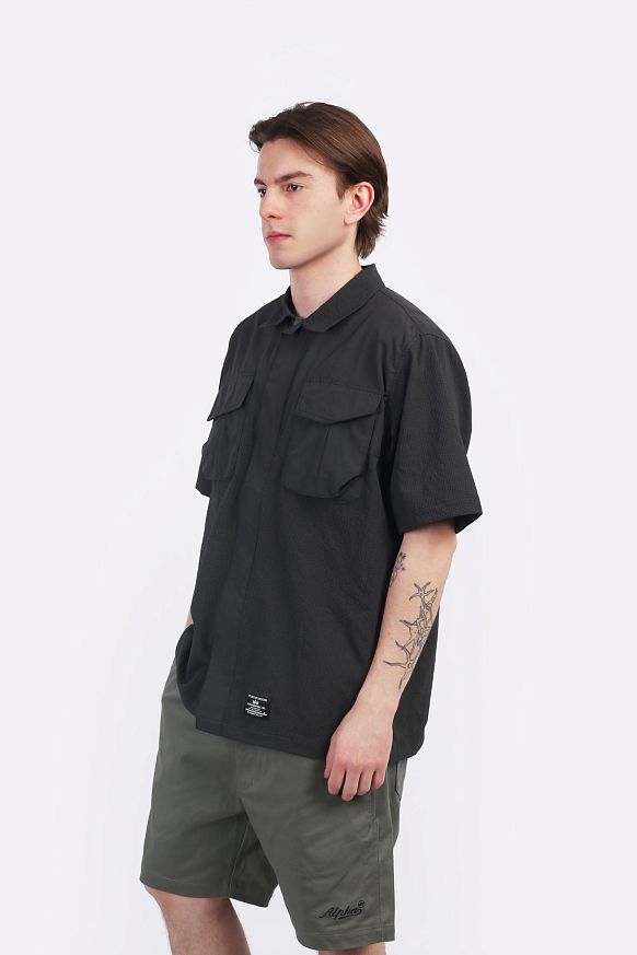 Мужская рубашка Alpha Industries SS Seersucker Shirt (MTS55000C1_077-charcoal) - фото 5 картинки