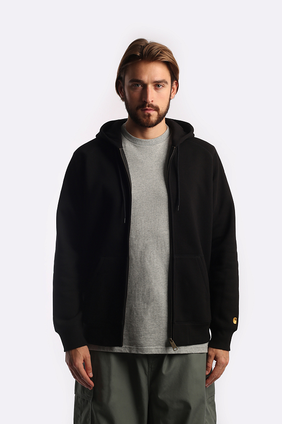 Мужская толстовка Carhartt WIP Hooded Chase Jacket (I026385-black/gold) - фото 2 картинки