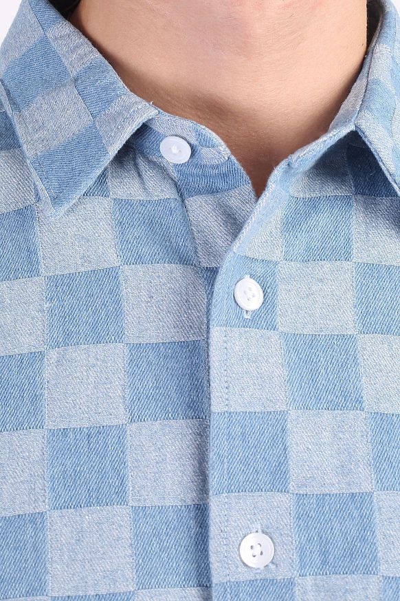 Мужская рубашка FrizmWORKS Checkerboard Denim Half Shirt (SSST024-ligth blue) - фото 4 картинки