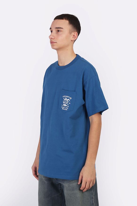 Мужская футболка Carhartt WIP S/S Fragments Pocket T-Shirt (I034407-sodalite/white) - фото 3 картинки