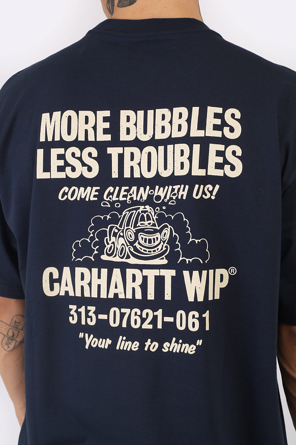 Мужская футболка Carhartt WIP S/S Less Troubles T-Shirt (I033187-blue/wax) - фото 5 картинки