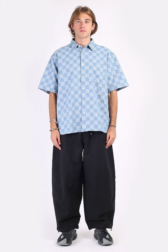 Мужская рубашка FrizmWORKS Checkerboard Denim Half Shirt (SSST024-ligth blue) - фото 6 картинки