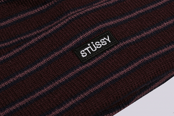 Шапка Stussy Striped FA18 Cuff Beanie (132897-wine) - фото 2 картинки