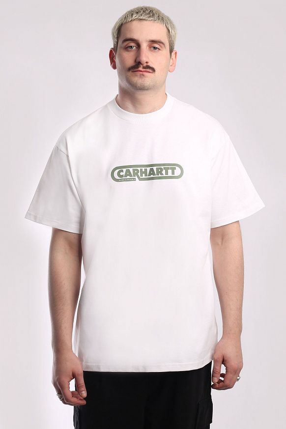 Мужская футболка Carhartt WIP S/S Fuse Script T-Shirt (I031766-wht/dlr green) - фото 2 картинки
