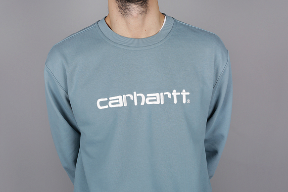 Мужская толстовка Carhartt WIP Logo Sweat (I024679-dusty-blue) - фото 2 картинки