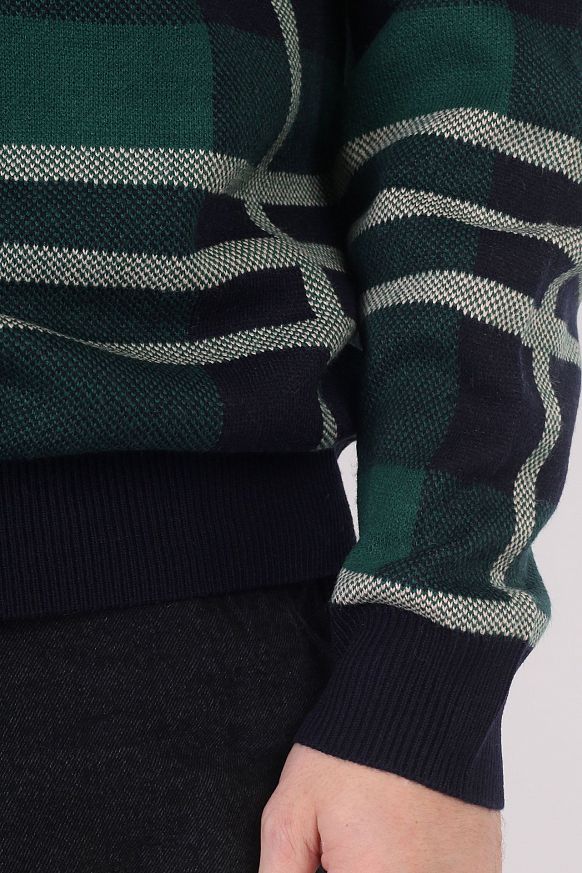 Мужской свитер Butter Goods Plaid Knit Sweater (Plaid Knit-navy/frst/wht) - фото 3 картинки