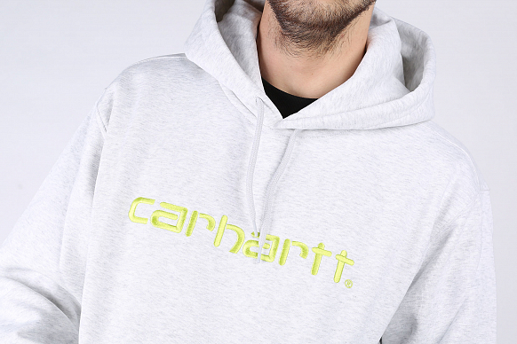 Мужская толстовка Carhartt WIP Hooded Carhatt Sweat (I027093-ashhth/lime) - фото 2 картинки