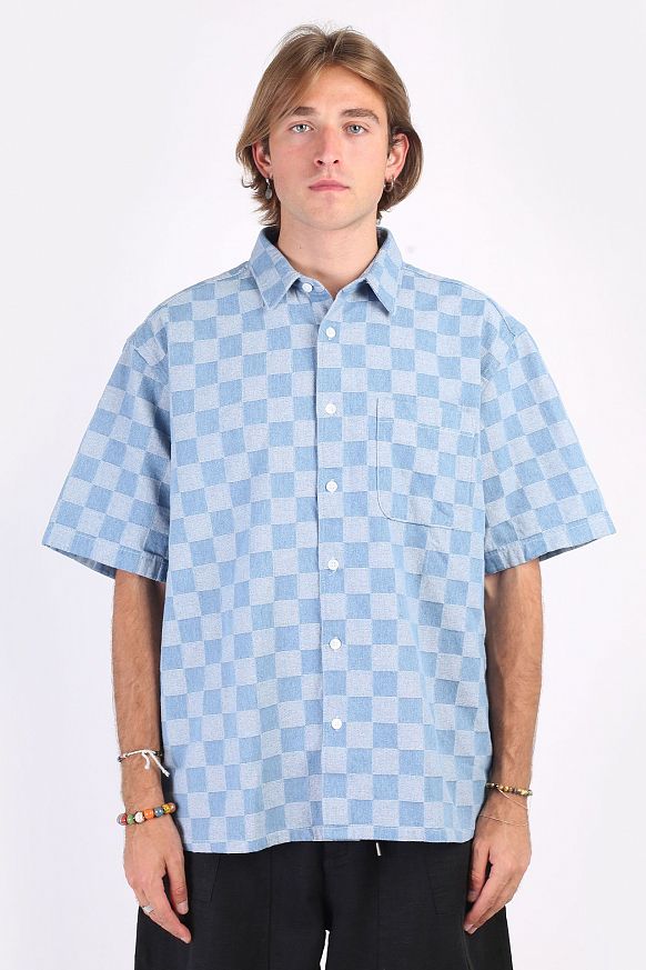 Мужская рубашка FrizmWORKS Checkerboard Denim Half Shirt (SSST024-ligth blue)
