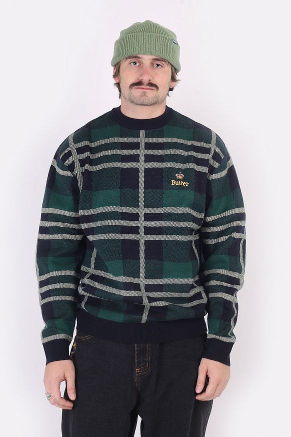 Мужской свитер Butter Goods Plaid Knit Sweater (Plaid Knit-navy/frst/wht)