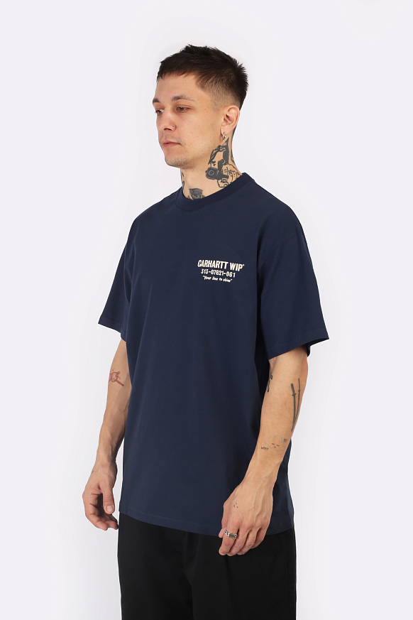 Мужская футболка Carhartt WIP S/S Less Troubles T-Shirt (I033187-blue/wax) - фото 3 картинки