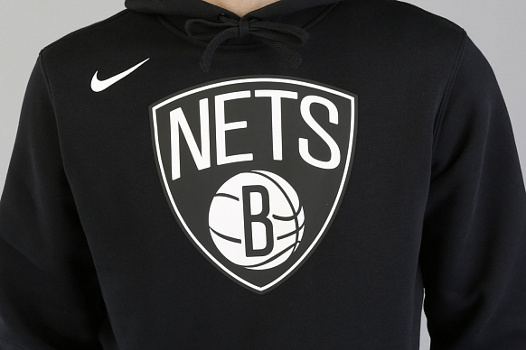 Мужская толстовка Nike Brooklyn NETS Hoodie Club Logo (881113-010) - фото 4 картинки
