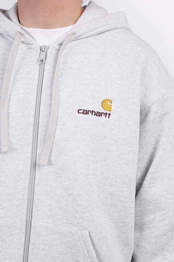 Мужская толстовка Carhartt WIP Hooded American Script Jacket (I033063-Ash Heather) - фото 5 картинки