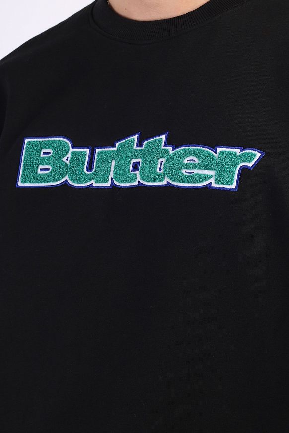 Мужская толстовка Butter Goods Chenille Logo Crewneck (CHENILLE-black) - фото 4 картинки