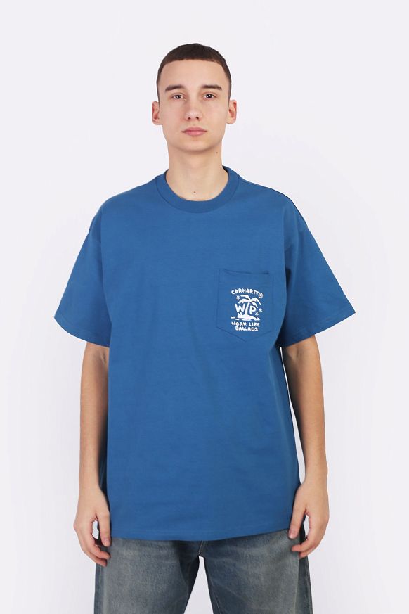 Мужская футболка Carhartt WIP S/S Fragments Pocket T-Shirt (I034407-sodalite/white) - фото 2 картинки